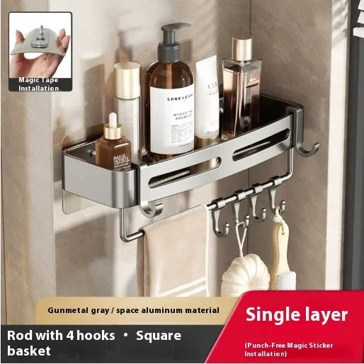 Gun grey triangular bathroom corner shelf with punch-free wall mounting system