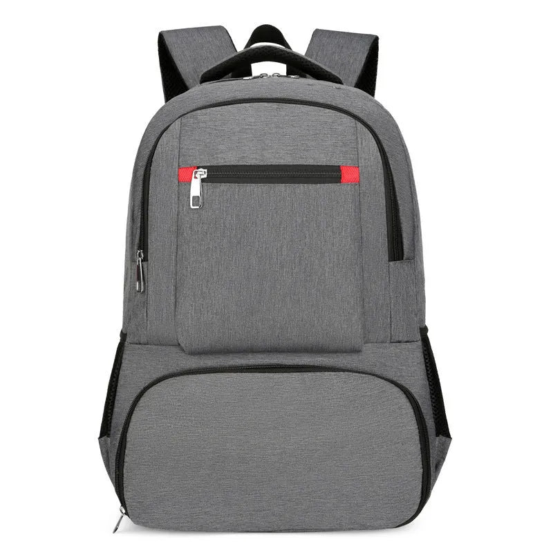 Oxford cloth insulated backpack with curved shoulder straps showing dry-wet separation compartments in light grey colour