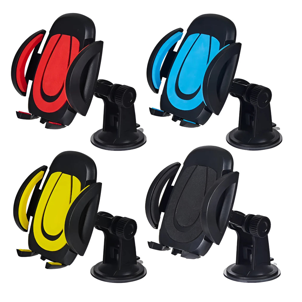Red ABS suction cup U-shaped universal mobile phone holder for car or table use.