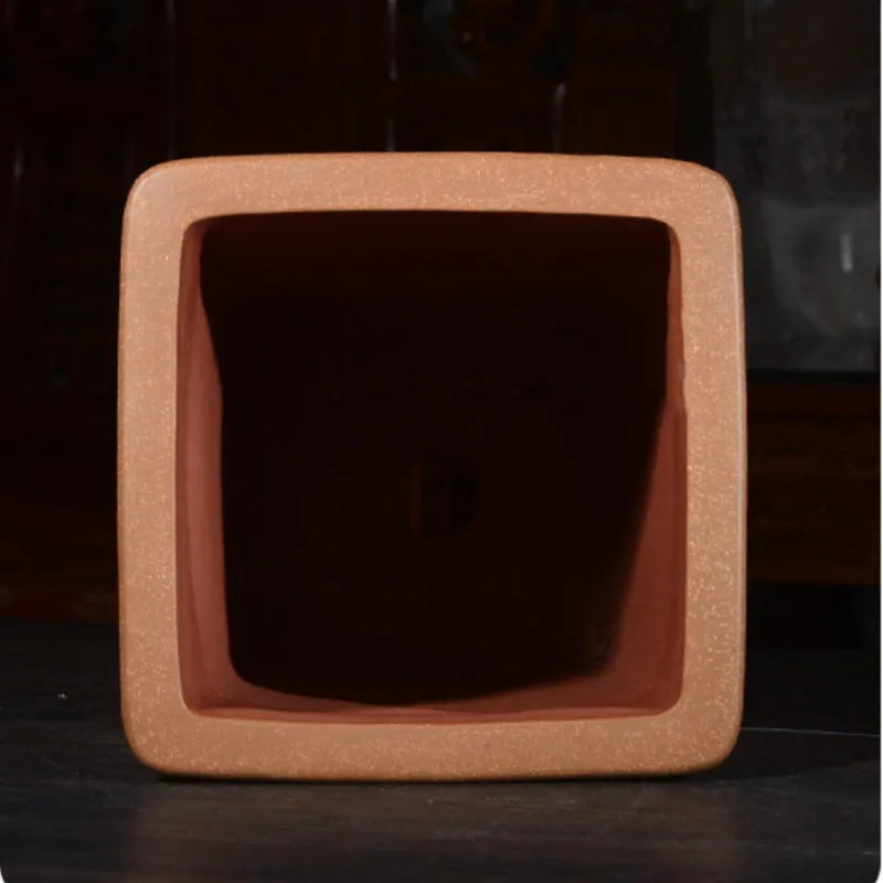 Square purple sand ceramic flower pot with hand-carved detailing for clivia and orchids