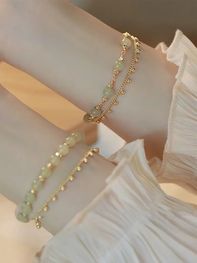 Natural Hetian Jade bracelet with princess running beaded design for women