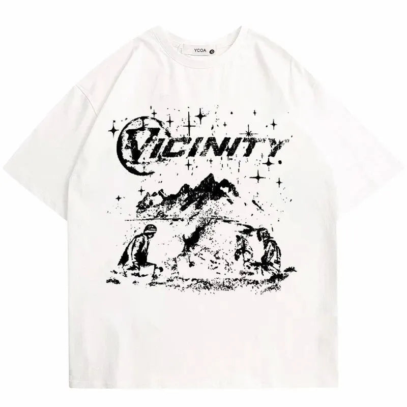 Men's loose black cotton t-shirt with Chinese style artistic retro Y2g printing