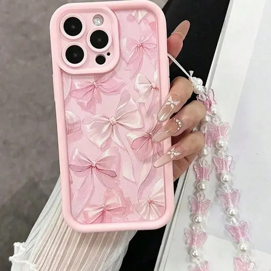 TPU phone case for iPhone with pink butterfly bracelet cartoon design protective cover