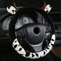 Short plush steering wheel cover in black showing protective grip design