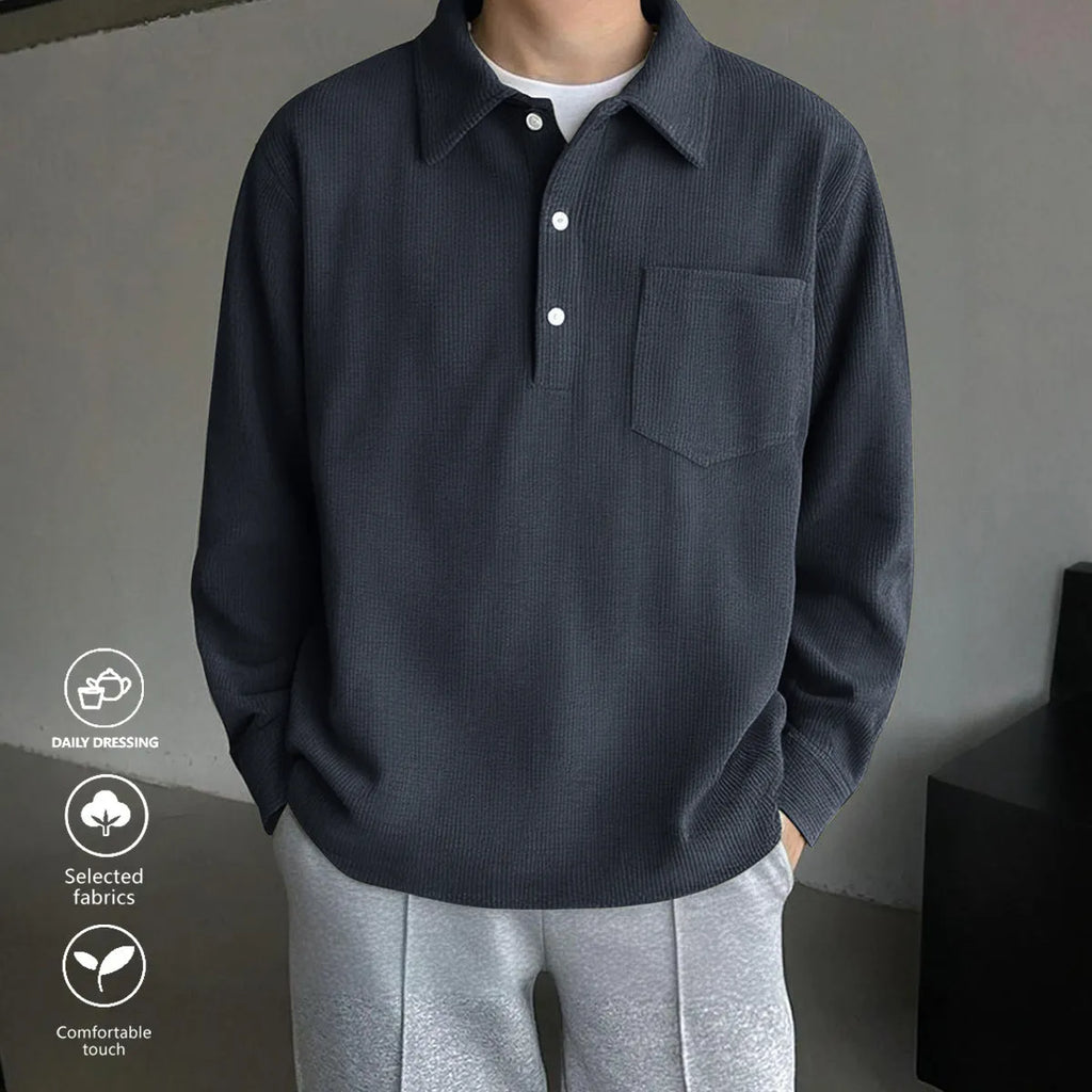 American retro casual pullover shirt in loose fit, polyester, available in black, dark gray, and green, sizes S to XXL