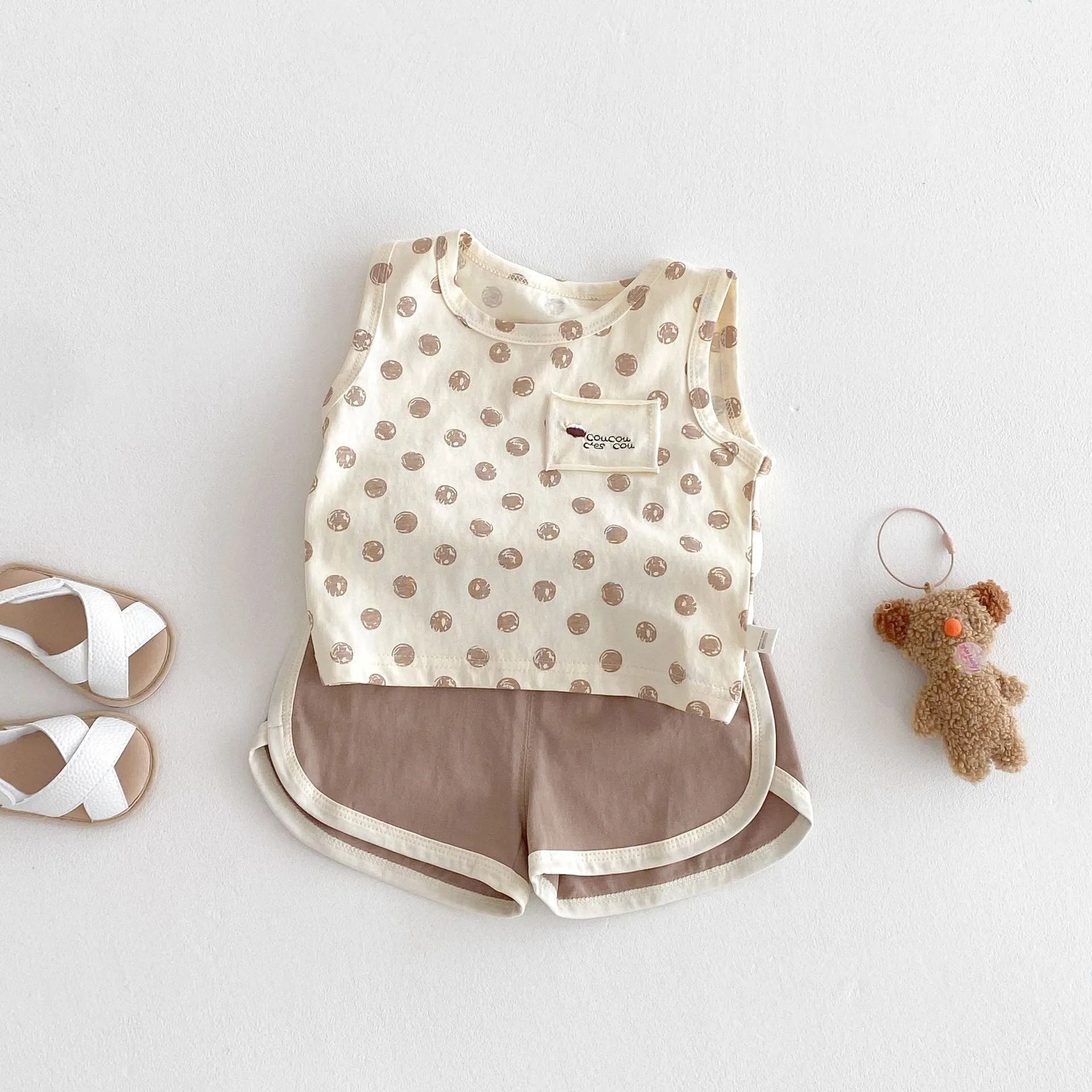 Cotton camisole and shorts two-piece set in brown and dark gray for children 73-120 cm tall