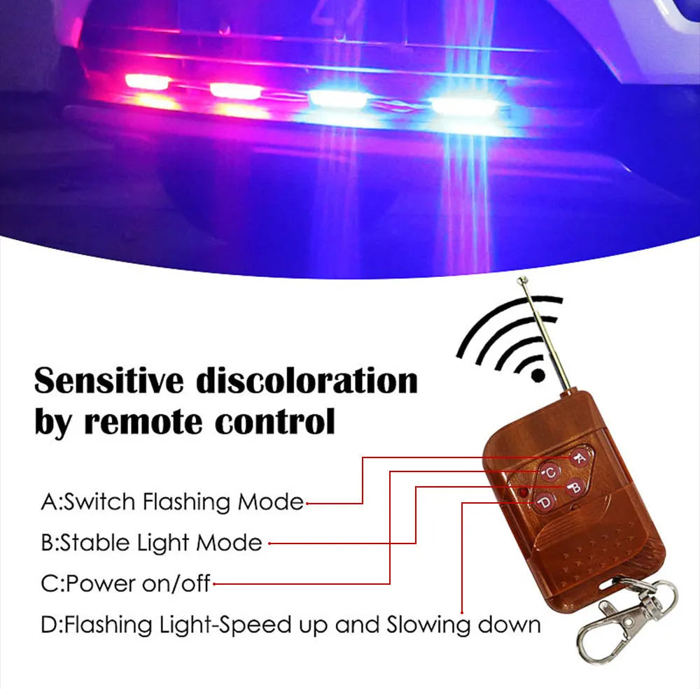 Black car mounted LED emergency warning light with wireless remote control for vehicle hazard situations