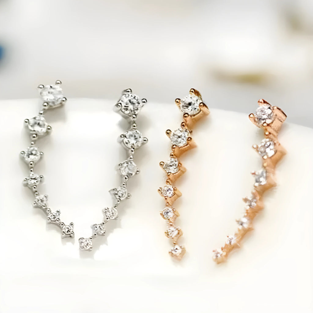 925 sterling silver ear-sticking ear hook studs with crystal inlay, geometric shape, silver colour, 2.3cm long