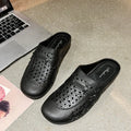 PVC flat toe box slippers with hollow-out pattern in apricot colour