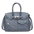 PU leather retro cross-body bag in solid colour with stitching, lock detail, and horizontal square shape