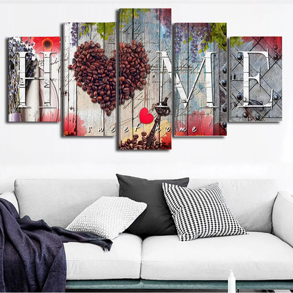 Red oil painting wall decoration boards in multiple sizes arranged as a gallery display