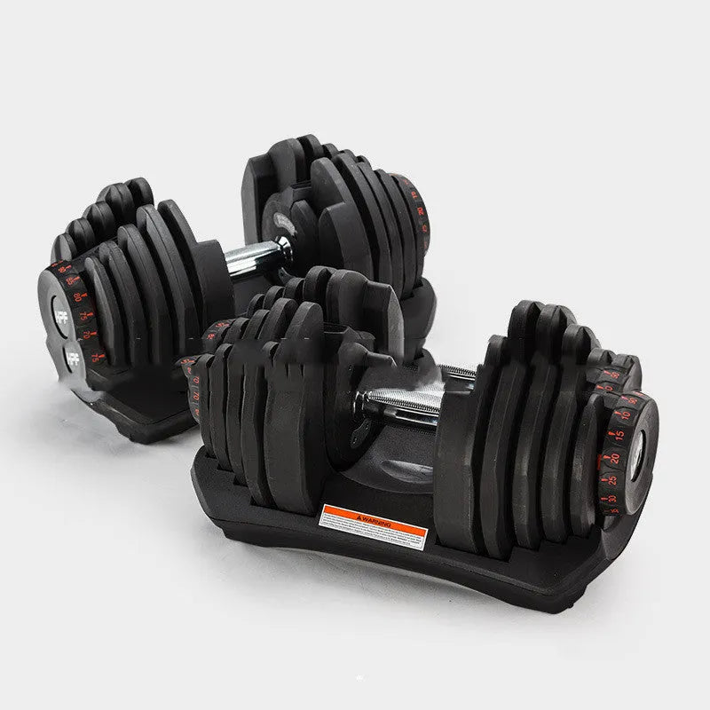 Men's black automatic quick fitness adjustment dumbbell with iron and plastic construction, single unit for home gym