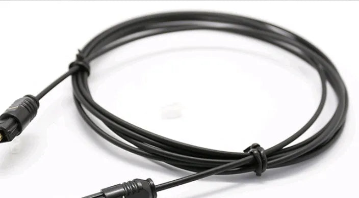OD2.2 optical digital audio cable with a slim 2.2mm PVC sheath, shown next to a TOSLINK connector.