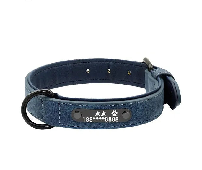 Custom dog tag identity card collar with microfiber leather surface, double D buckle, and painted alloy lock in multiple colours