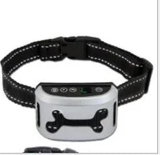 Black digital display anti-bark training collar for dogs with adjustable reflective strap.
