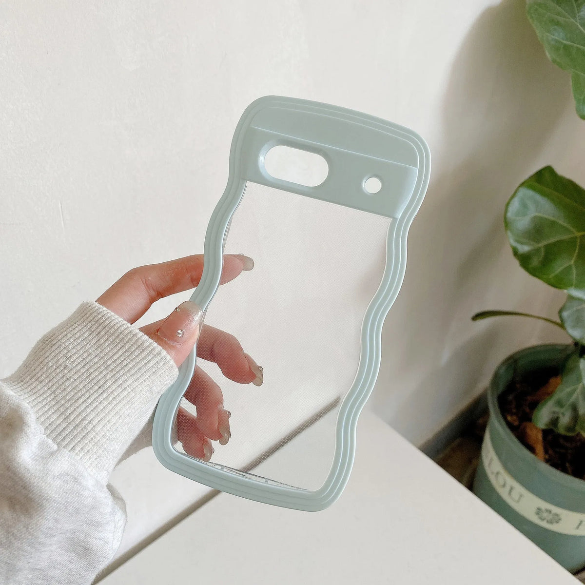 Two-in-one wave shell transparent phone case with coloured PC TPU hem for Google 10 Pro, 10, 9 Pro, 9, 7a, 8a and 9a