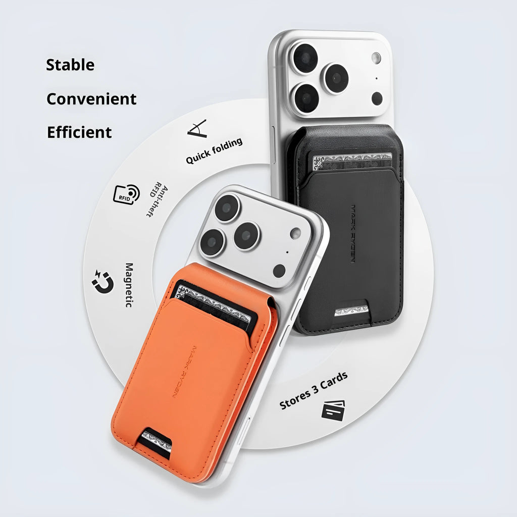 Magnetic phone stand wallet in solid colour with card slots, dark blue finish