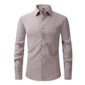 Casual long sleeve business blouse for men, 40-thread polyester, Pearl White colour, front view flat lay.