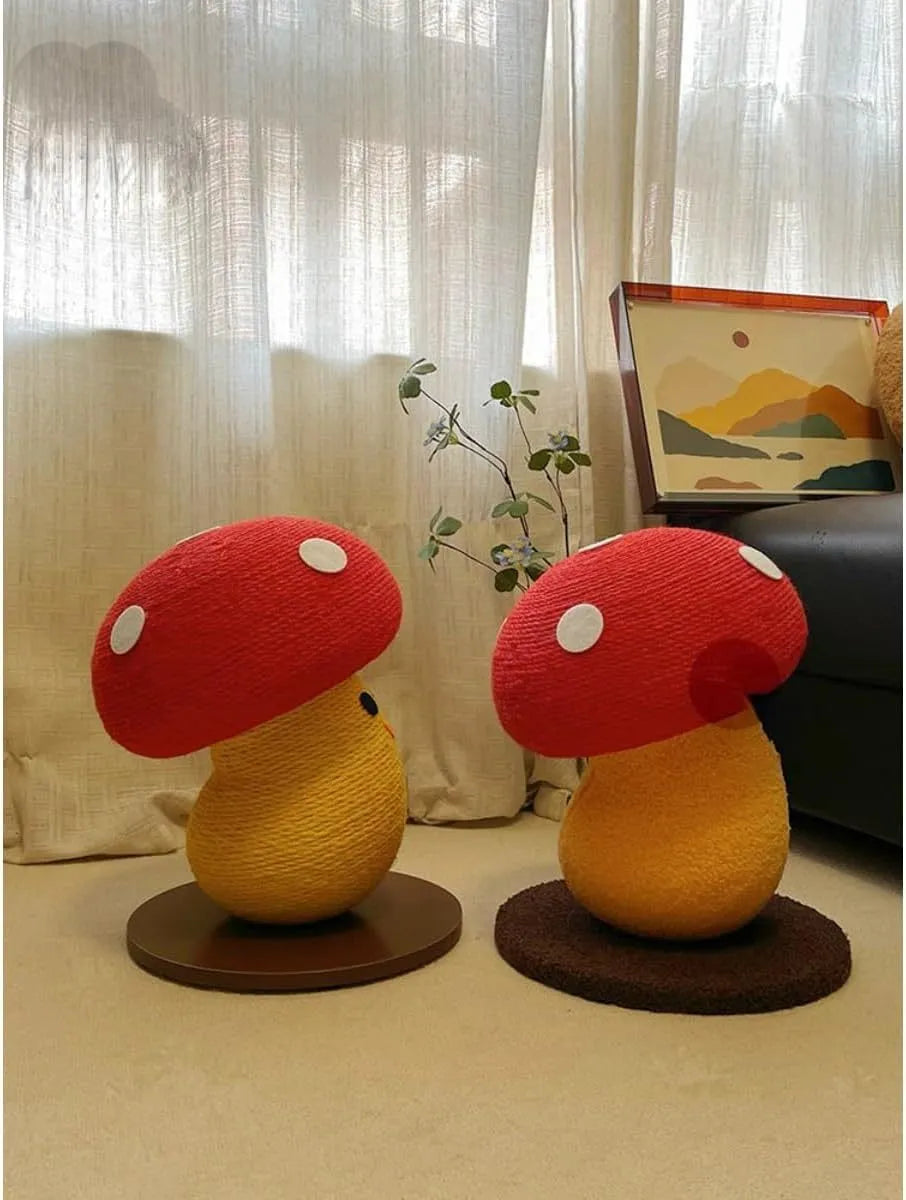 Foldable mushroom-shaped cat scratcher with accordion design cardboard construction