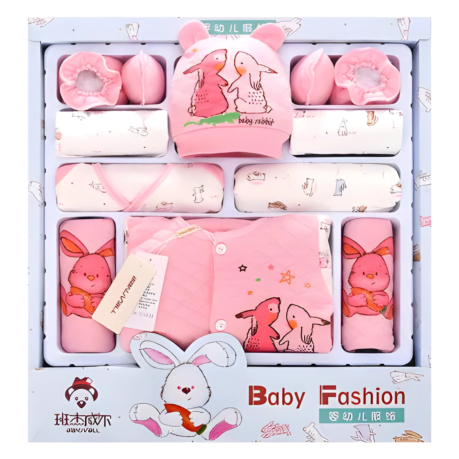 Newborn padded cotton baby clothes multi-piece set in pink colour