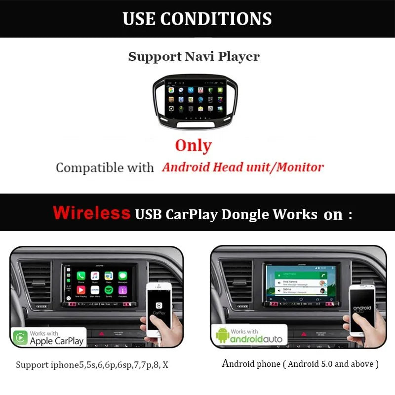 Black Wireless CarPlay USB dongle for connecting iPhone to Android car navigation systems