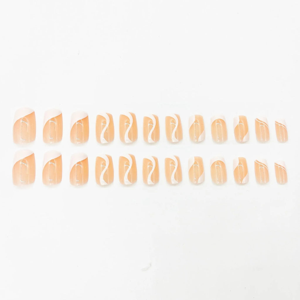 French simplicity short white nail stickers with plaid pattern, 24 pieces, glue type and bare strip options