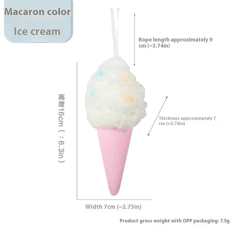 Foam Christmas macaron colour series pendant in ice cream shape, pink colour, hanging on a Christmas tree branch