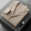 Lapel men's solid colour cashmere cardigan sweater with a loose fit and thickening knit.