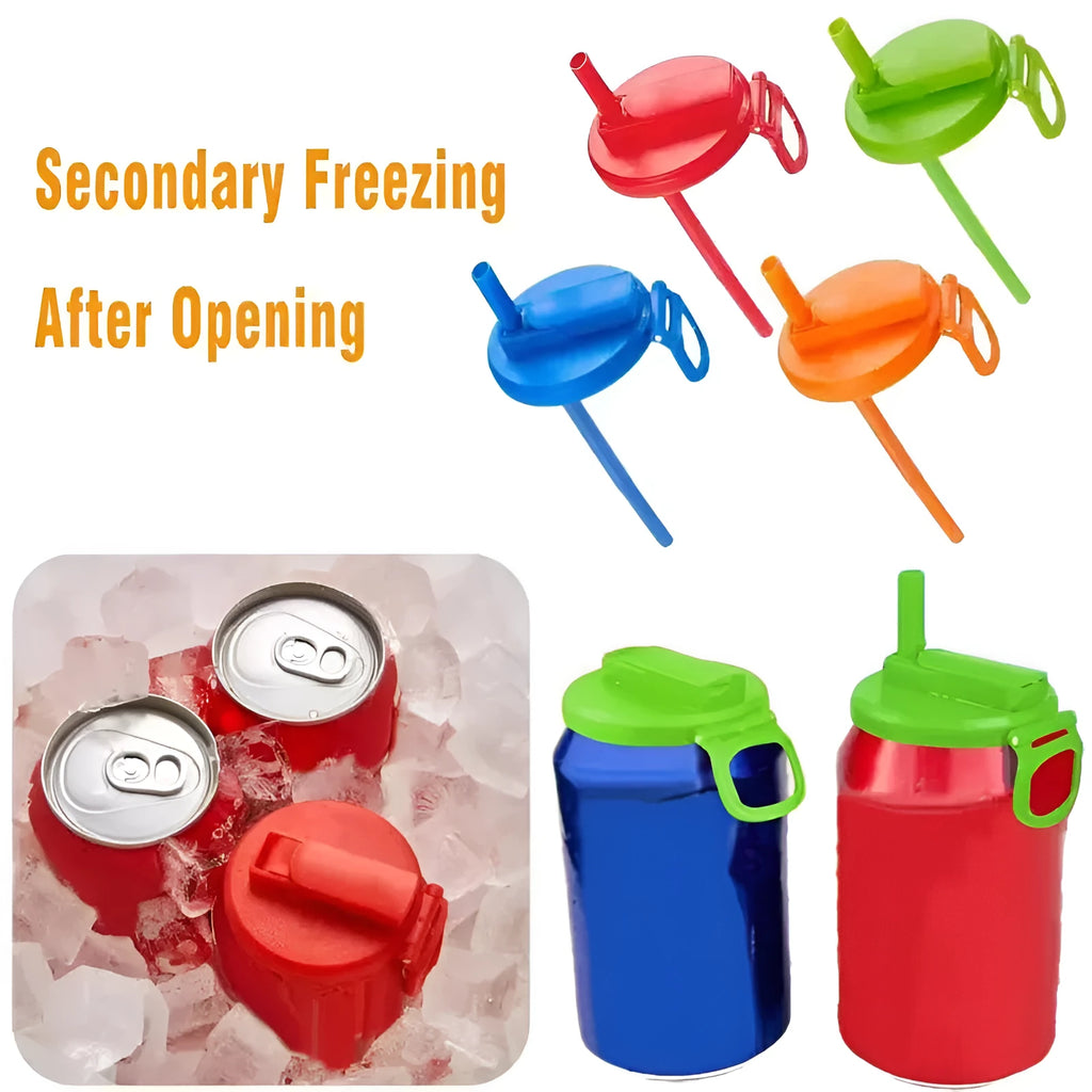 Reusable plastic soda can lid with straw for standard Coke cans, round injection moulded can stopper.