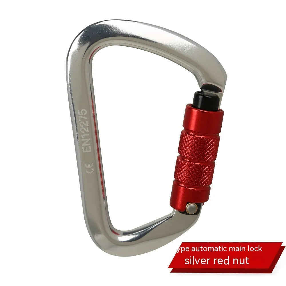 D-type rock climbing safety lock with automatic or threaded gate mechanism in various colours