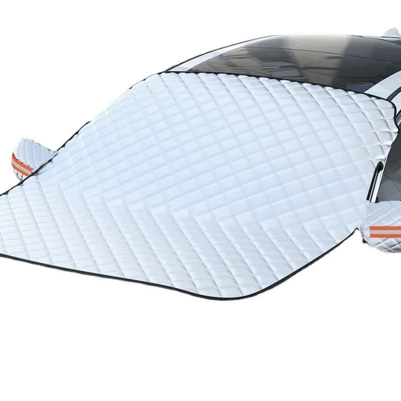 Aluminium foil car windshield cover with magnetic fasteners and reflective stripes for SUV winter protection