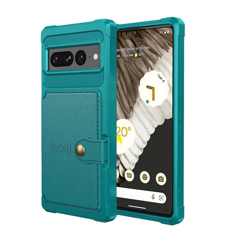 Google Pixel 7 card phone case wallet button drop-resistant protective cover in black with card slot