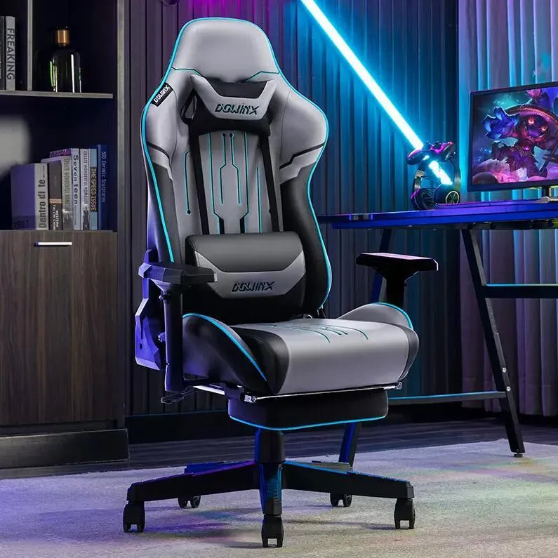 Dowinx Ls-6010 gaming chair in black leather with metal frame and adjustable armrests