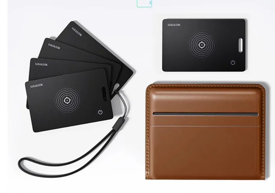 Black anti-loss locator card 5.3x8.5cm with IP68 waterproof rating and hanging rope