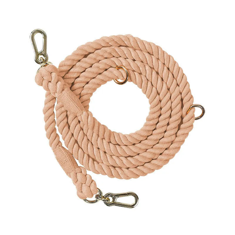 Woven rainbow double-ended dog lead with hand-held rope section in multiple colour options
