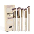MAANGE apricot coloured angled powder blusher brush set with synthetic bristles
