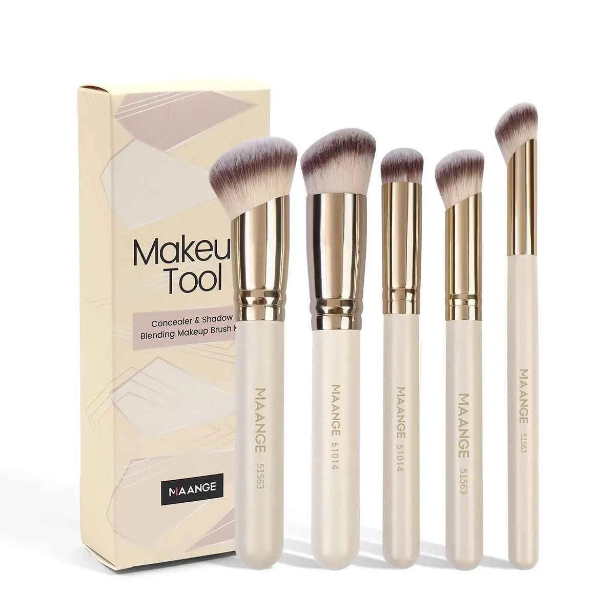 MAANGE apricot coloured angled powder blusher brush set with synthetic bristles