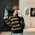 Loose-fit yellow striped polyester pullover sweater for women, average size 40-70kg