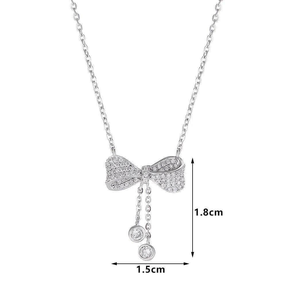 S925 sterling silver necklace with bow pendant on O-ring chain