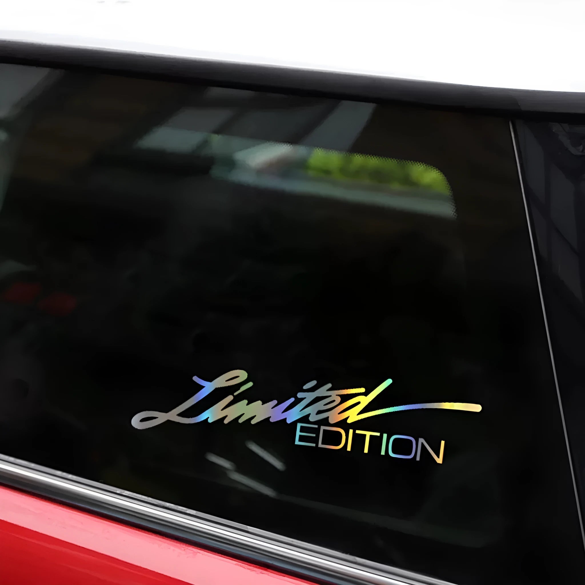 Black laser reflective car sticker with text design on PET material for vehicle body application
