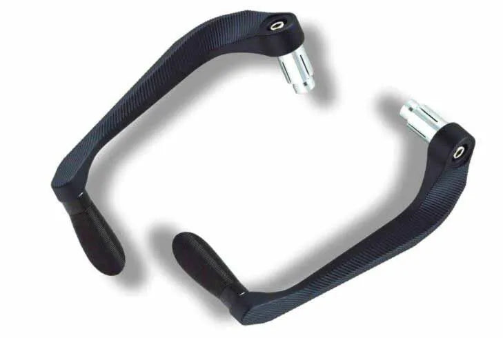 Pair of aluminium alloy motorcycle hand guards in red with striped horns design for electric bikes