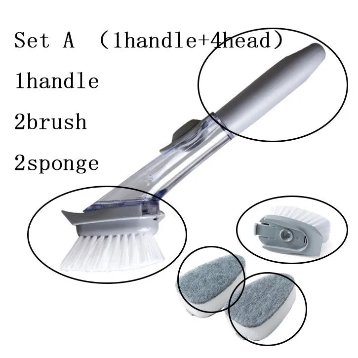 2 in 1 long handle cleaning brush with removable head and sponge for kitchen dishes