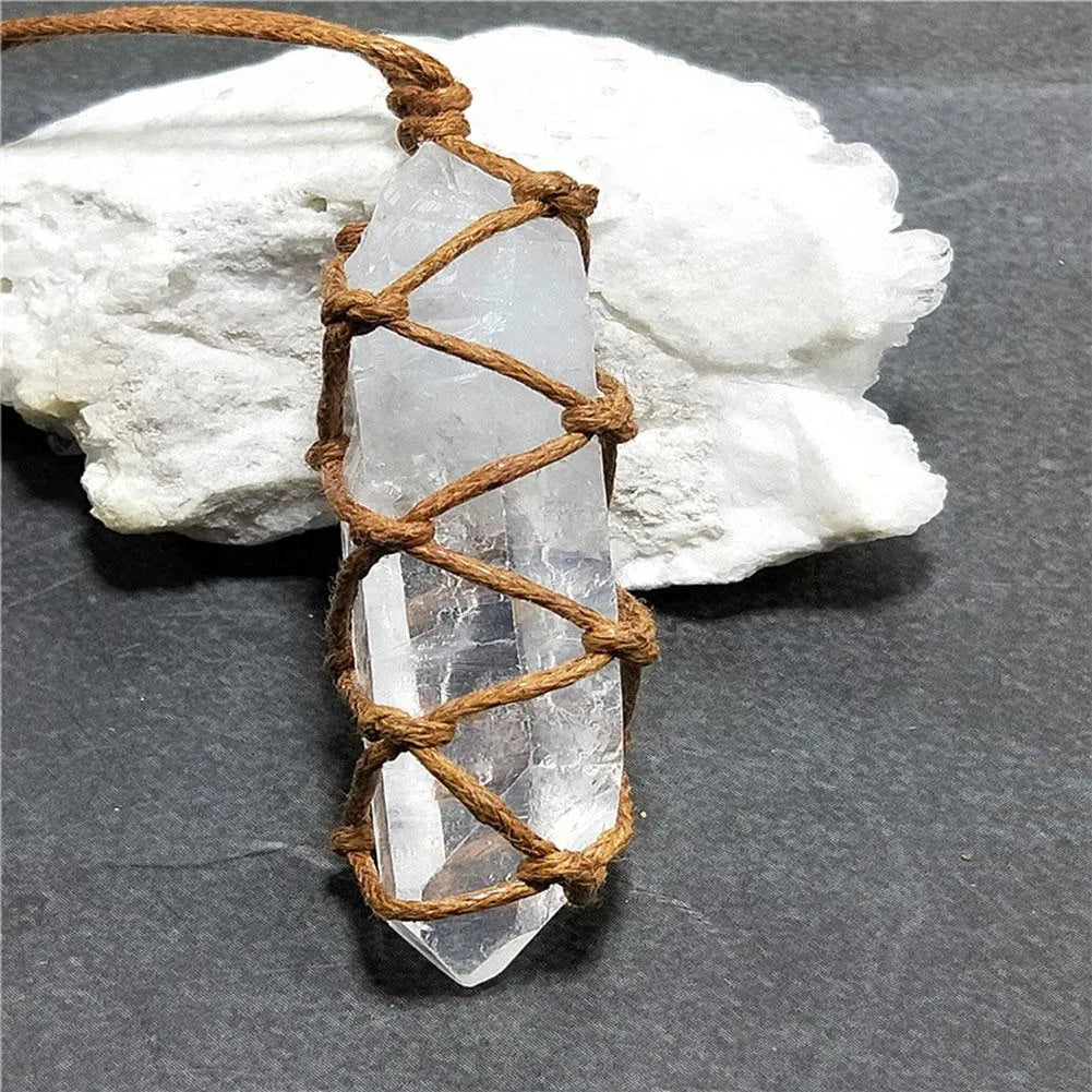 White natural crystal geometric pillar pendant necklace hanging ornament transparent colour