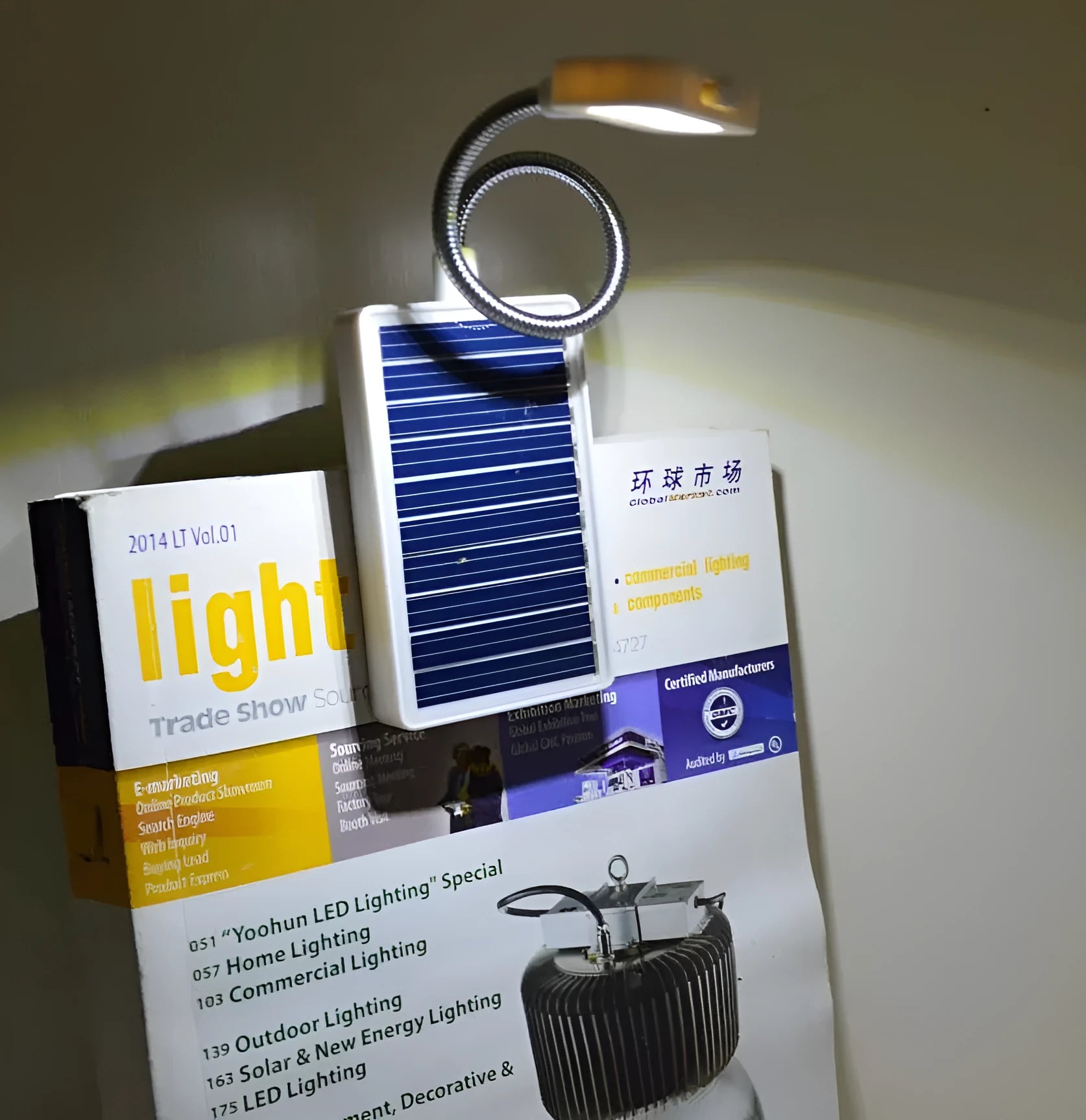 Solar-powered garden light with plastic lampshade and dual charging options