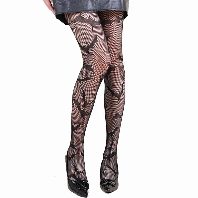 Halloween spider web leopard print fishnet stockings in free size nylon, anti-snagging women's hosiery