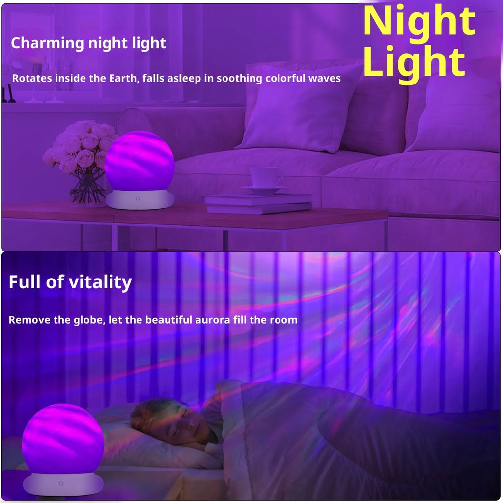 Northern lights projection lamp with star and flame effects, remote control, rechargeable battery and plug-in options, 3W power supply