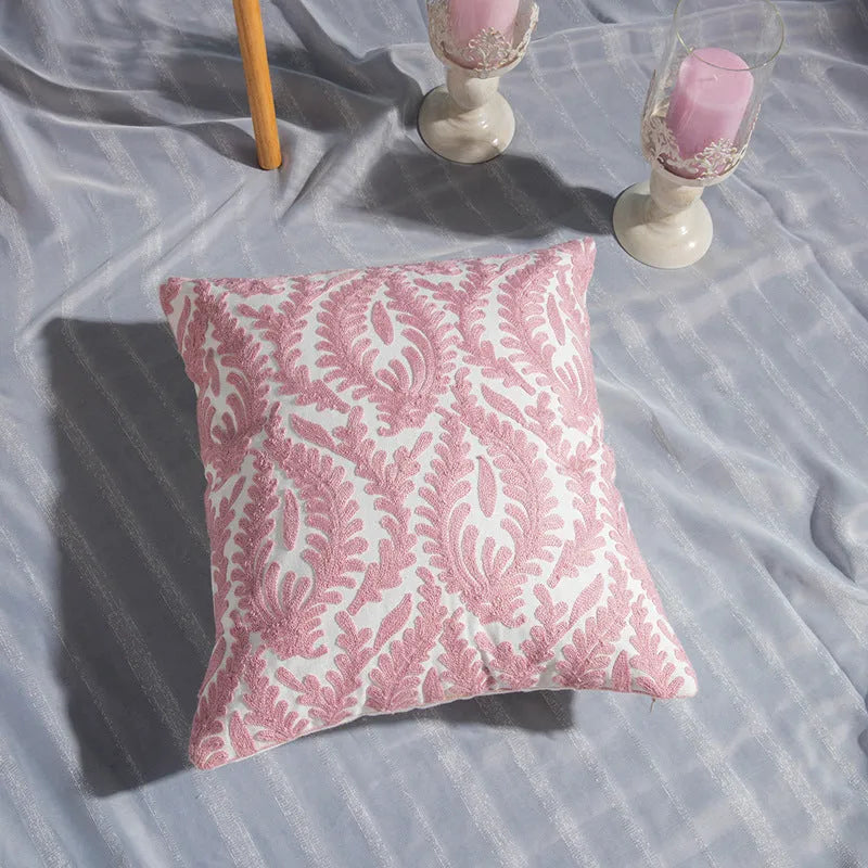 Geometric cotton embroidered pillowcase 45x45cm square cushion cover with invisible zipper, modern style