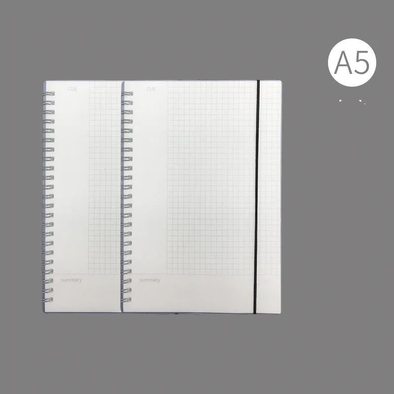 A4 hardcover notebook with PP cover in grid, line, and lattice ruling options for writing accounts.