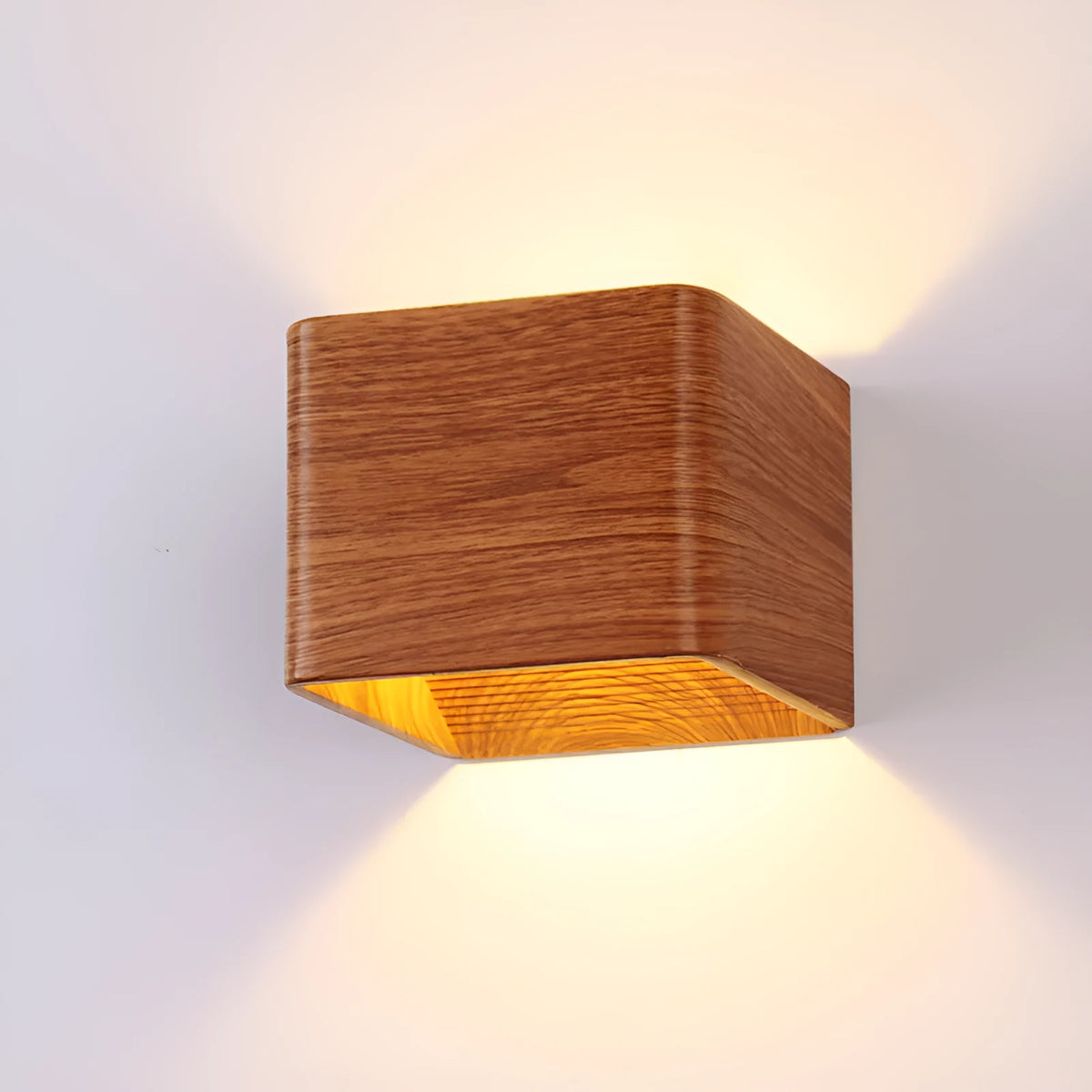 Square LED wall lamp 3W die-cast aluminium black imitation wood colour warm white white light