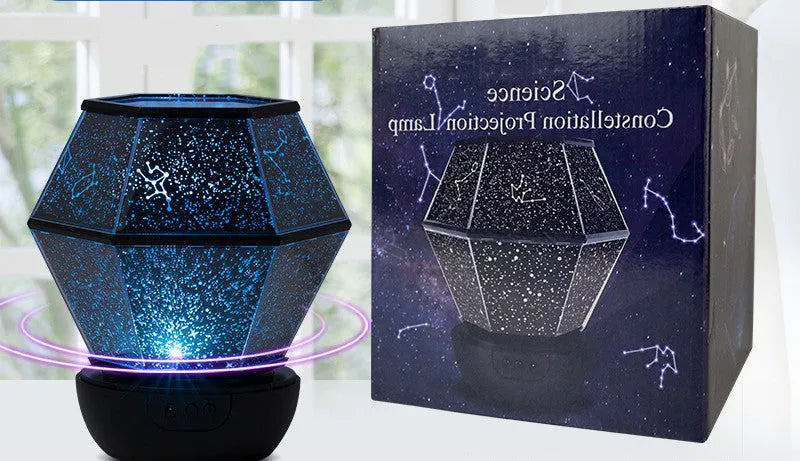 Children's rotating stars LED night light with three-colour light effects on bedroom wall